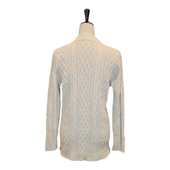 JEANNE PIERRE SZ M Women's 100% Cotton Deep V-Neck Cable-Knit Sweater Cream - Picture 6 of 7